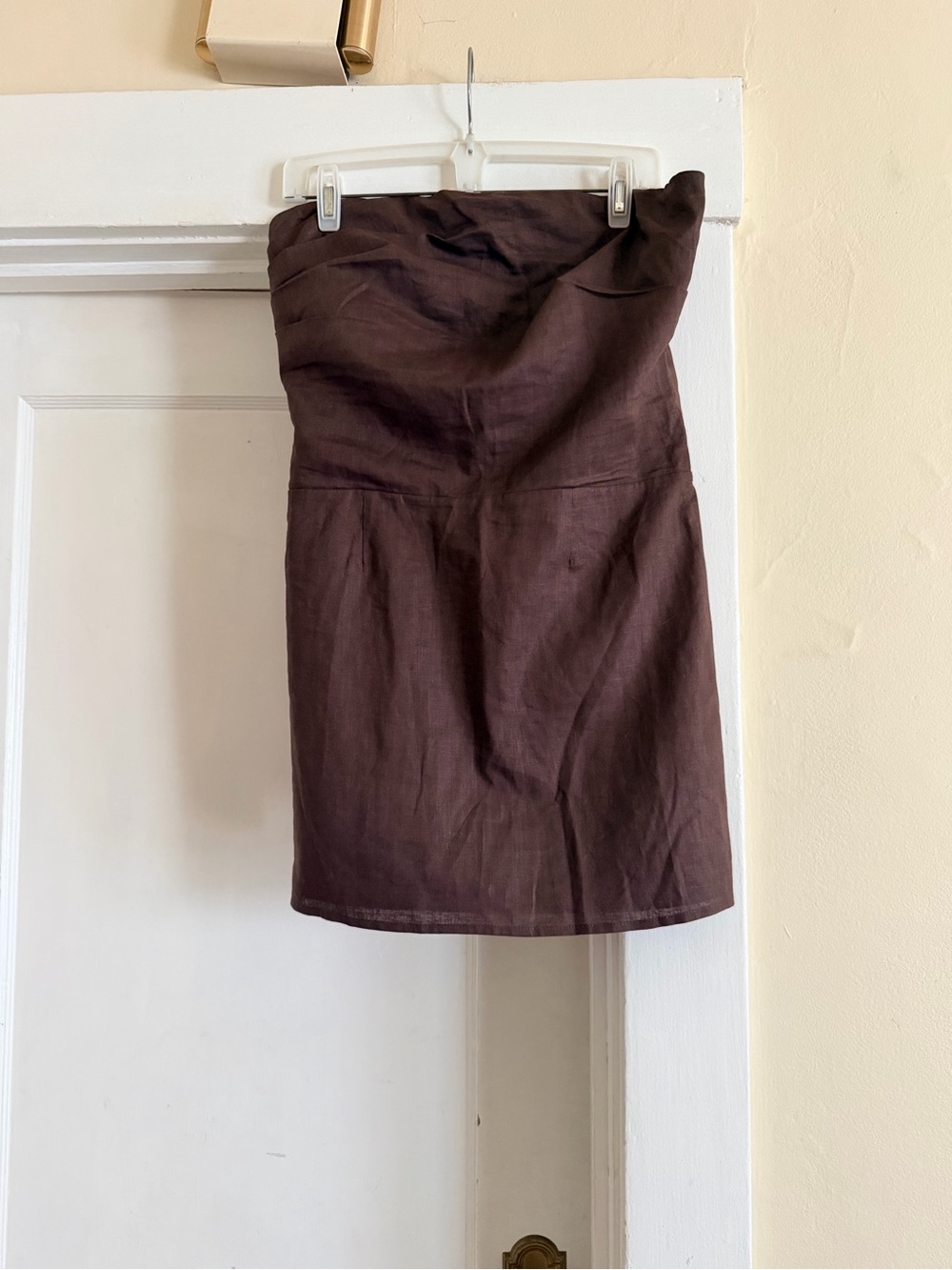 Strapless Mini Dress in Chocolate Brown Linen